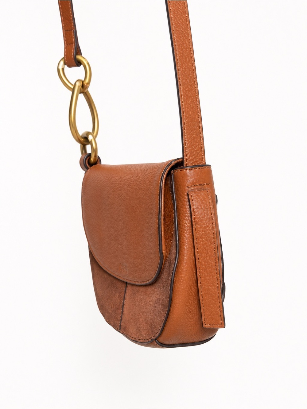 Vince Camuto Brown Genuine Leather & Suede Crossbody Bag Brass Hardware - Picture 6 of 10
